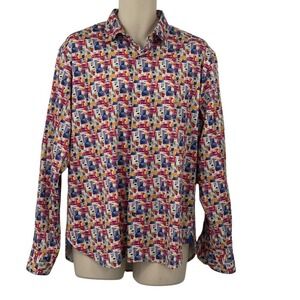 Visconte Black Mens LS Button-Down Shirt Multi-Colored Abstract Art Paint Size L